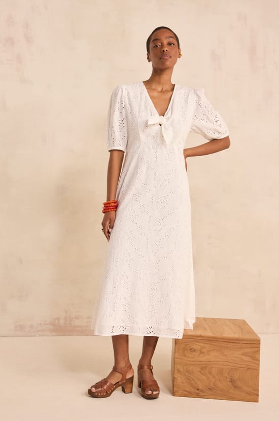 Straight embroidered cotton dress LAURENE;${refinementColor}