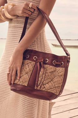 Leren en raffia emmer Tas MAX;${refinementColor}