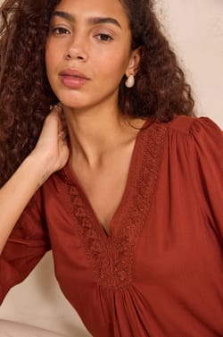 Blouse brod&eacute;e &agrave; manches longues DORIAN;${refinementColor}