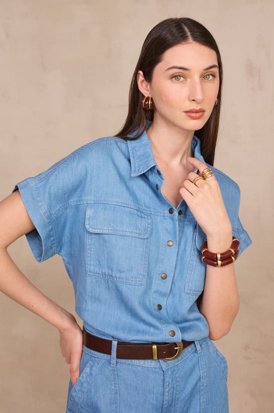 DULCINEA short-sleeve denim shirt;${refinementColor}