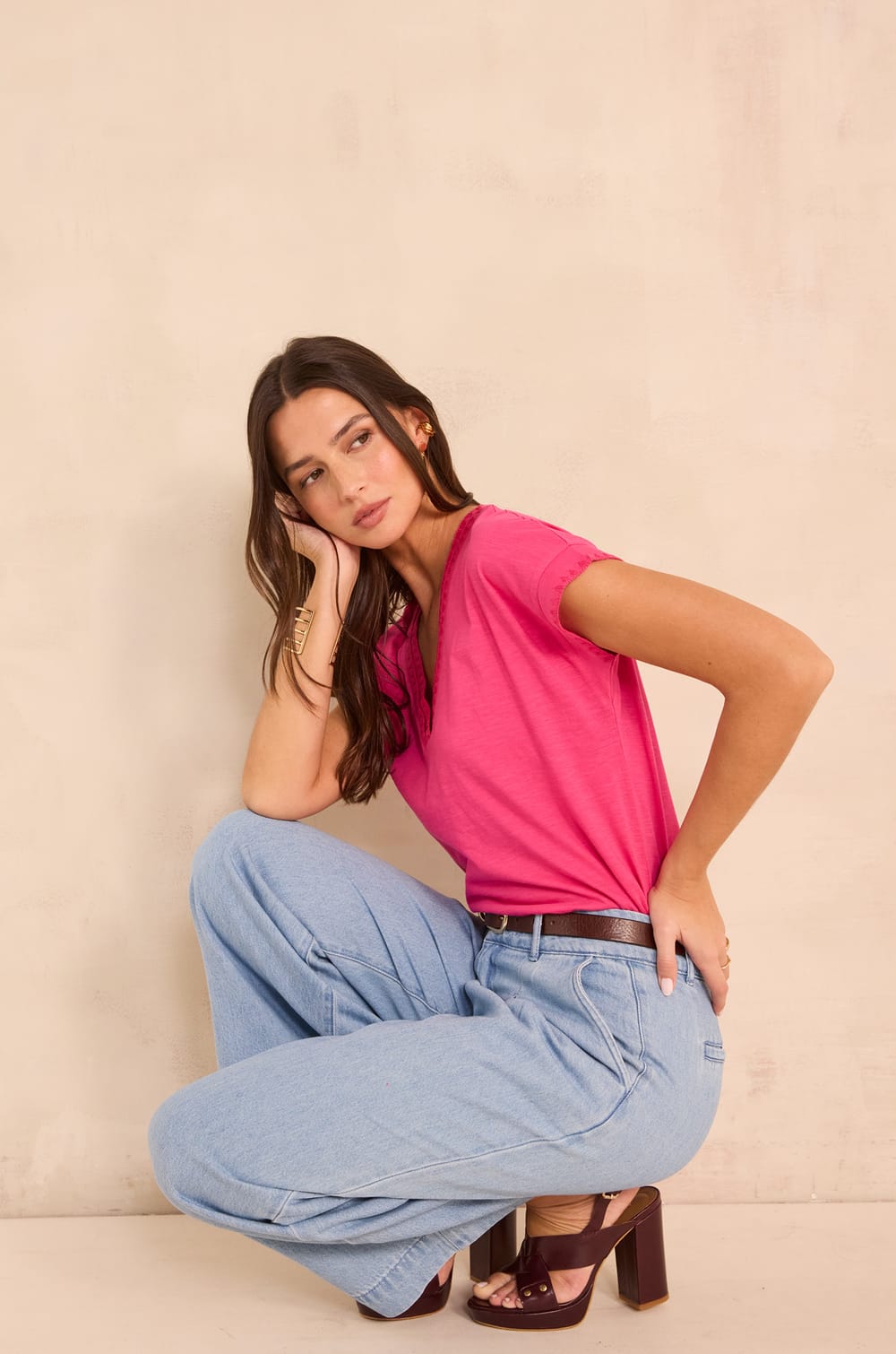 TINO wijde en cropped katoenen jeans;${refinementColor}