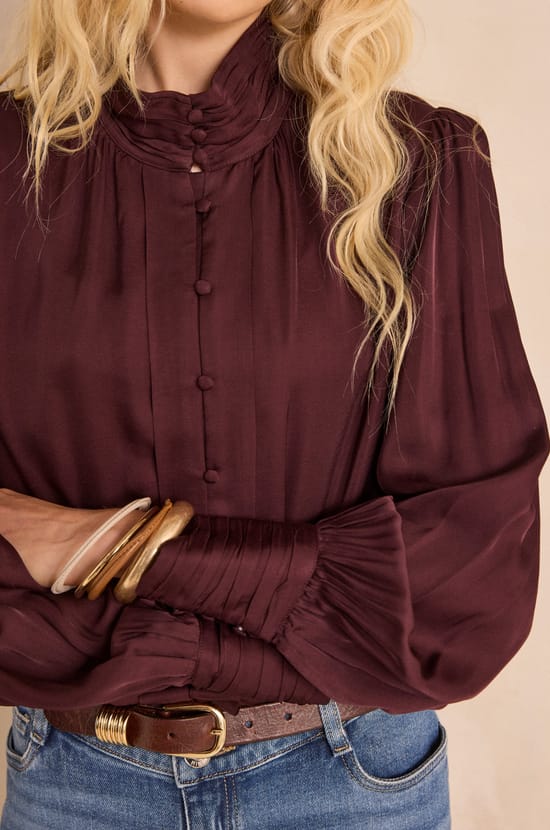 MAY high-neck satin blouse;${refinementColor}