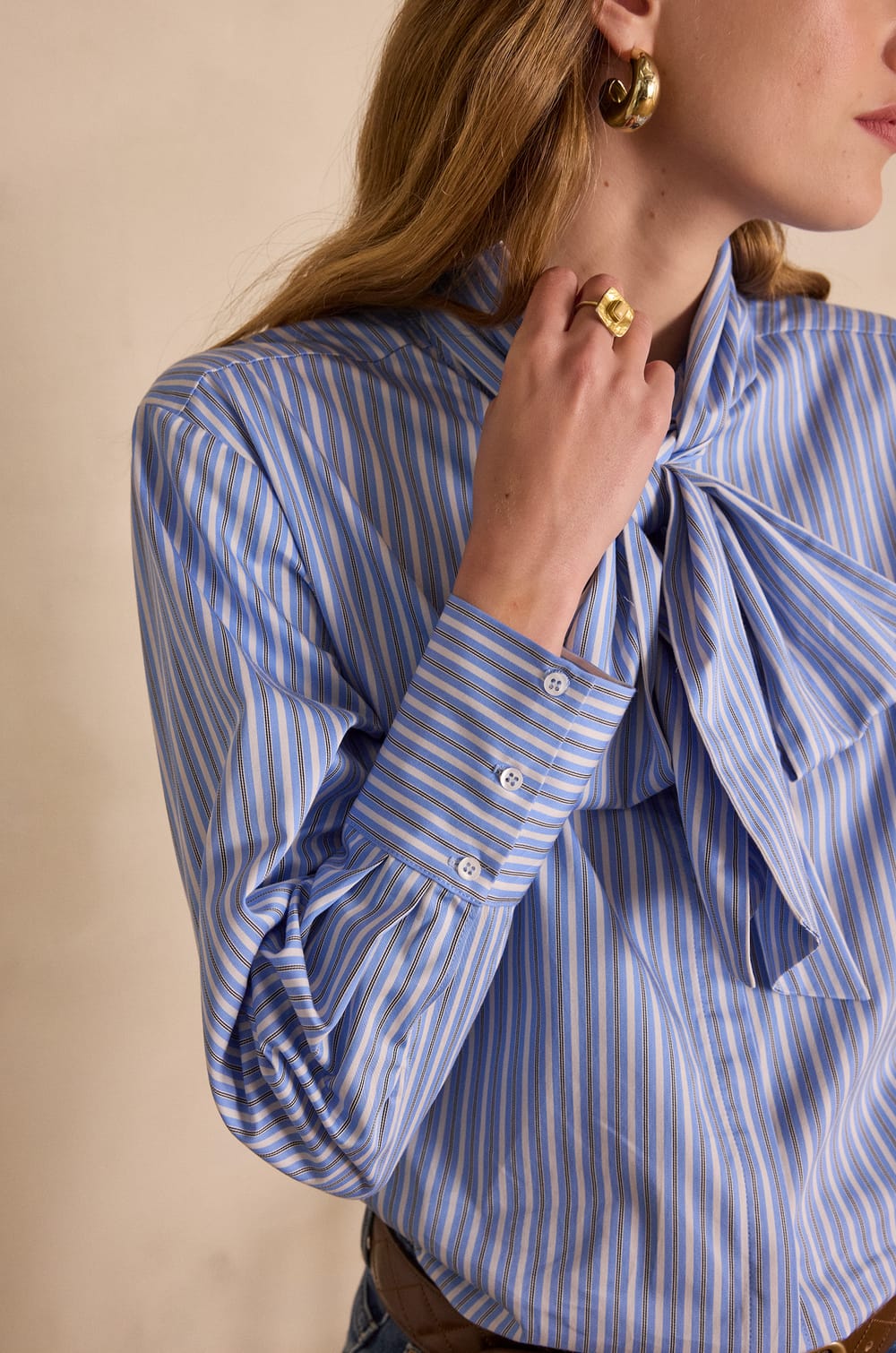 SANDRINE cotton striped shirt;${refinementColor}