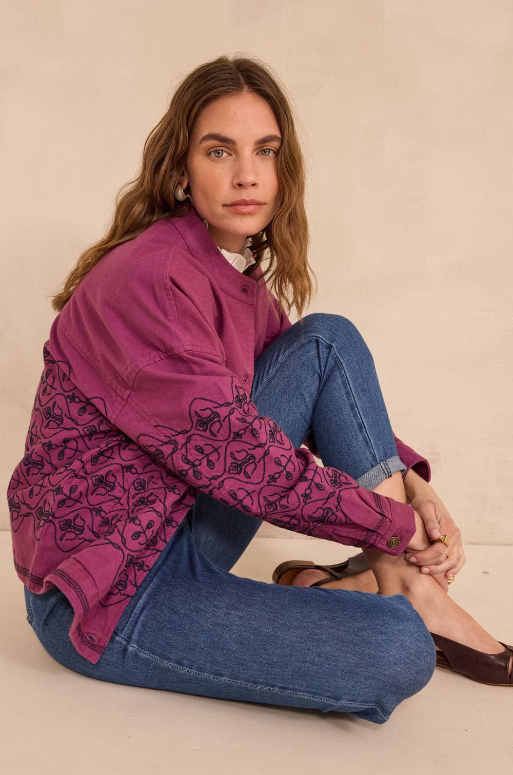 Embroidered cotton VALERY Jacket with long sleeves;${refinementColor}