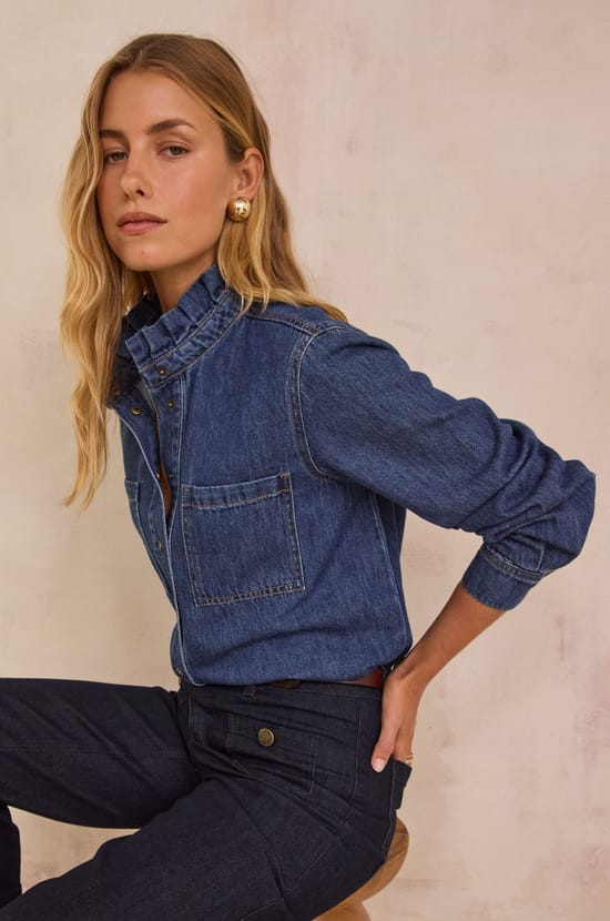 Blouse in denim van 100% katoen DENISE;${refinementColor}