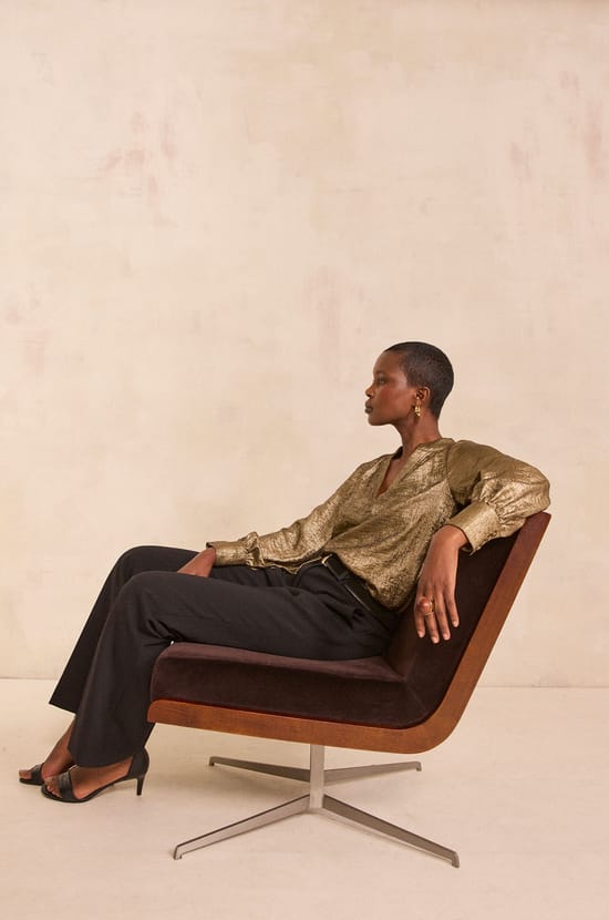 Metallic blouse with Tunisian collar MARIO;${refinementColor}