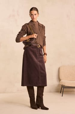 VAYA cotton blend velvet midi skirt;${refinementColor}