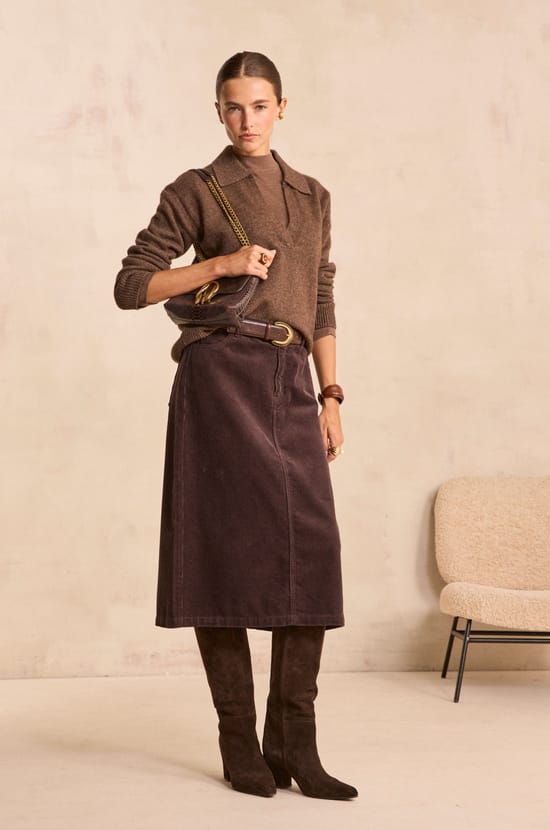 VAYA cotton blend velvet midi skirt;${refinementColor}