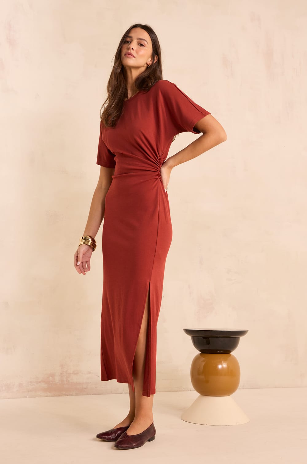 Slim cotton blend dress BRISBANE;${refinementColor}