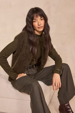 Khaki sleeveless cardigan in mixed mohair AYMIE;${refinementColor}
