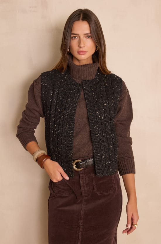 BIXENTE sleeveless cable-knit wool cardigan;${refinementColor}