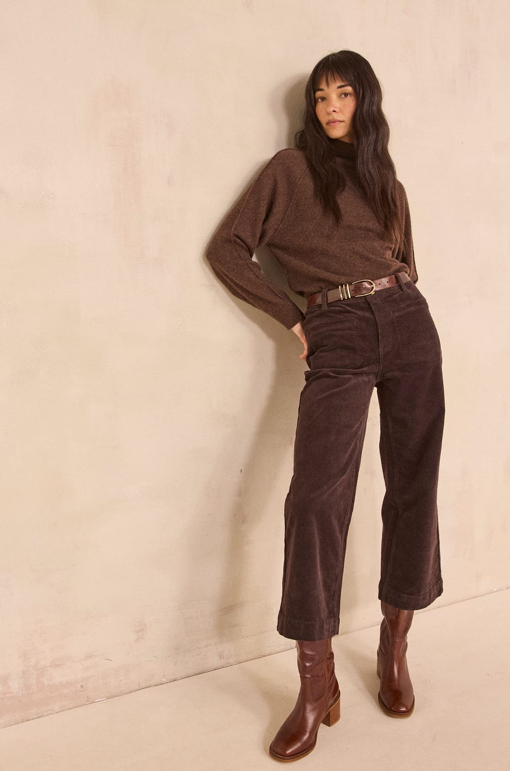 Pantalon en velours marron fonc&eacute; ROMA;${refinementColor}