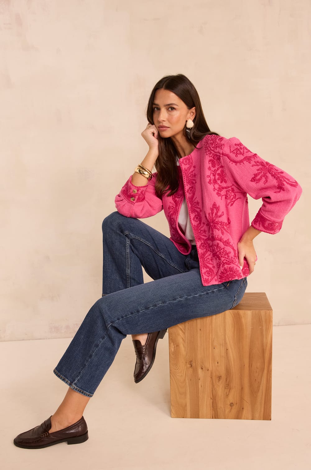 Embroidered long sleeve cotton jacket VALMA;${refinementColor}