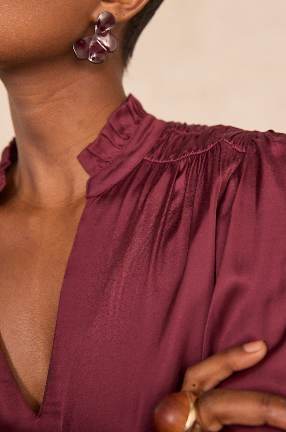 Blouse &agrave; manches longues en viscose MAEVA BL SATIN;${refinementColor}
