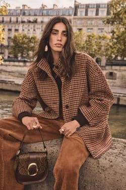 CELIA houndstooth pattern blended wool coat;${refinementColor}