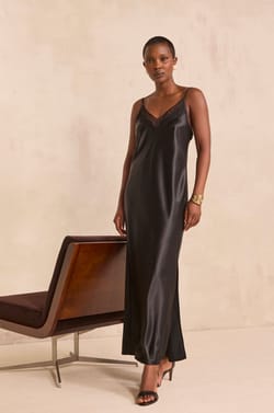 Long satin dress with lace REFLET;${refinementColor}