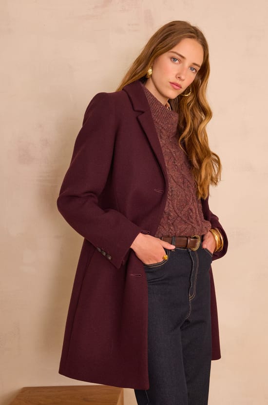 ANABELLE mid-length coat in wool;${refinementColor}