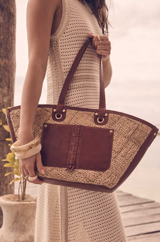 Leather and raffia basket bag LUCIEN;${refinementColor}