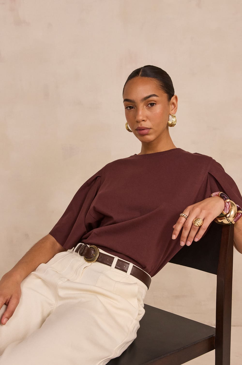 Short sleeve cotton T-shirt LOREEN;${refinementColor}