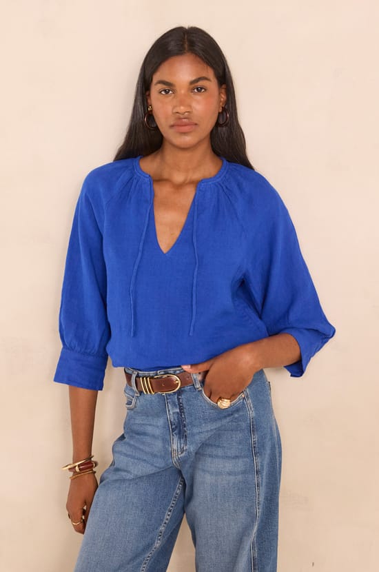 Blouse &agrave; manches 3/4 en lin DAMIA;${refinementColor}