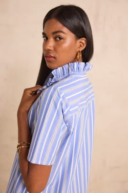 Robe droite ray&eacute;e &agrave; manches courtes en coton BLAKE;${refinementColor}