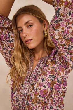 Floral print blouse in 100% cotton PRUNE;${refinementColor}
