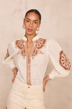Blouse brod&eacute;e &agrave; manches longues en coton DESTINY;${refinementColor}