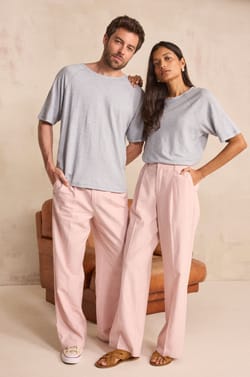 Unisex wide trousers in blended linen POIVRE;${refinementColor}