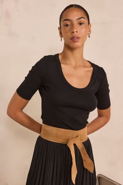 T-shirt manches courtes en coton m&eacute;lang&eacute; LANA;${refinementColor}