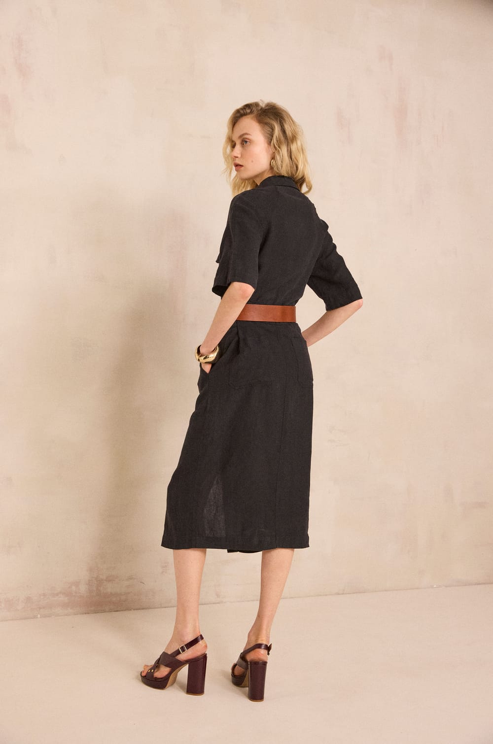 Straight linen flowy dress BETANIE;${refinementColor}