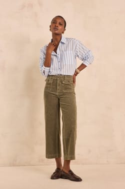 Pantalon en velours vert sauge de coton m&eacute;lang&eacute; STELLA BIS;${refinementColor}