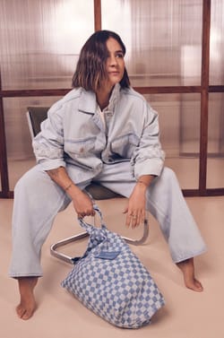 Sac en jean &agrave; carreaux Audrey Lombard x Maison 123 BIGGIE;${refinementColor}