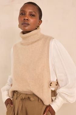 Cape sans manches en laine taupe clair REINE;${refinementColor}
