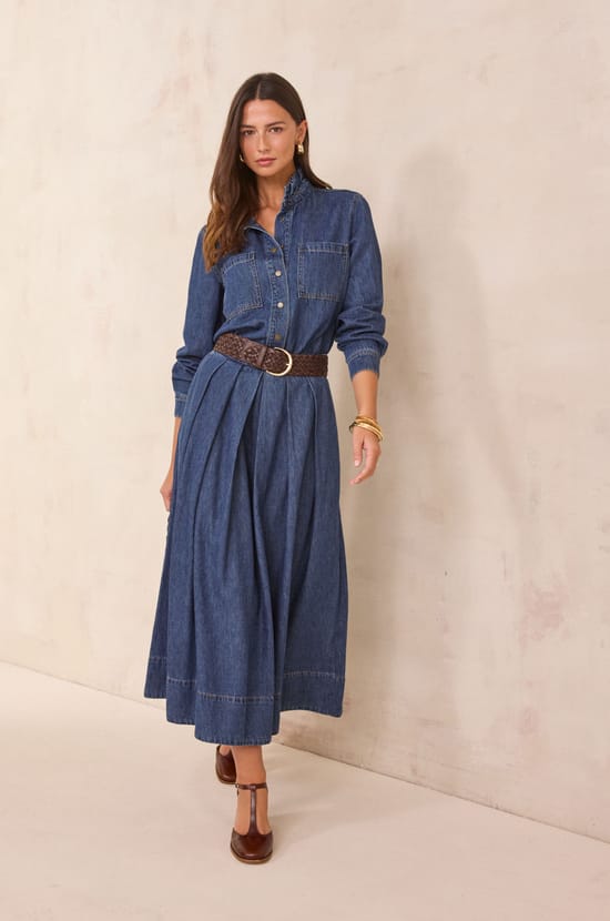 Midi-Jeansrock mit Falten OXANE;${refinementColor}