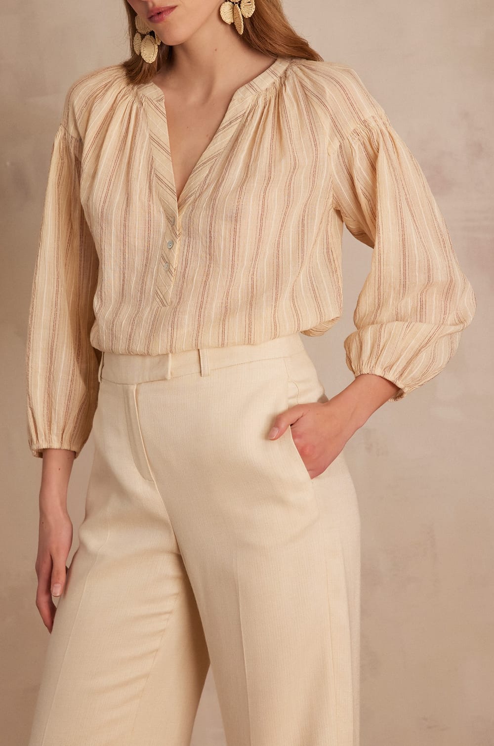 PRUNE Striped Cotton Blouse;${refinementColor}