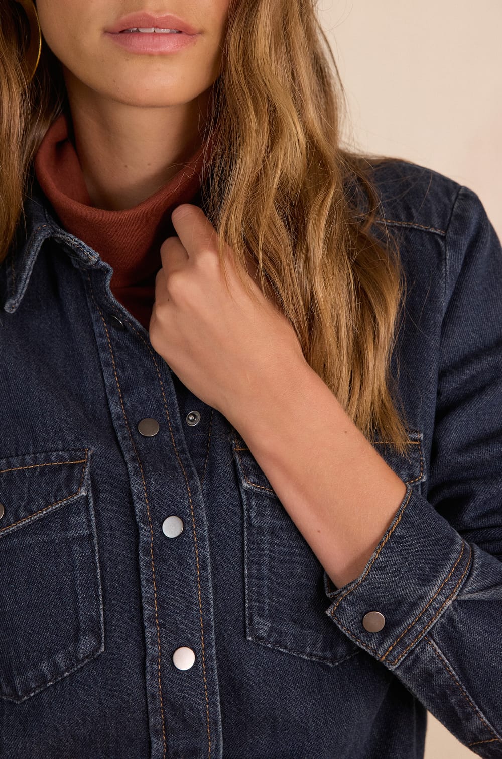 SOLANGE denim effect shirt in 100% cotton;${refinementColor}