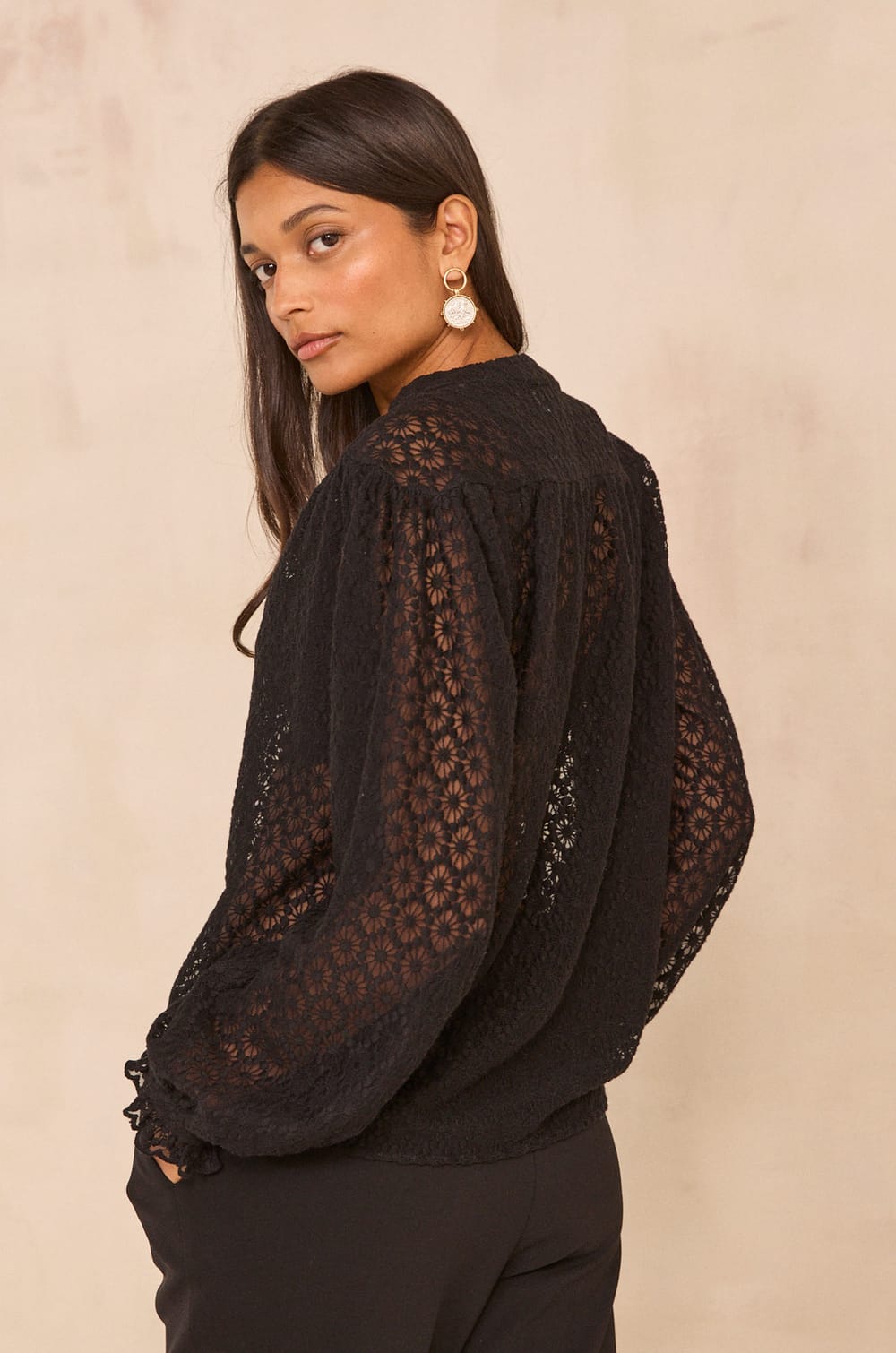 Embroidered cotton V-neck blouse DANIELA;${refinementColor}