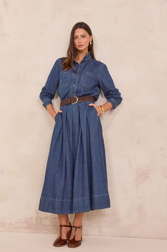 Midi-Jeansrock mit Falten OXANE;${refinementColor}