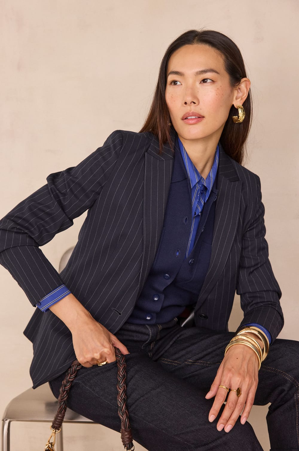 SIMONE striped blazer;${refinementColor}