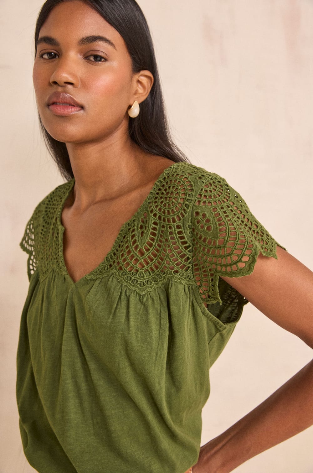 Embroidered short-sleeve cotton top LILOU;${refinementColor}