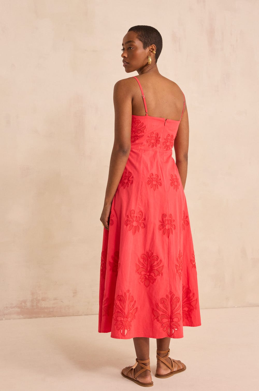 Embroidered cotton trapeze dress BRIELLE;${refinementColor}
