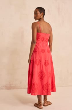 Embroidered cotton trapeze dress BRIELLE;${refinementColor}