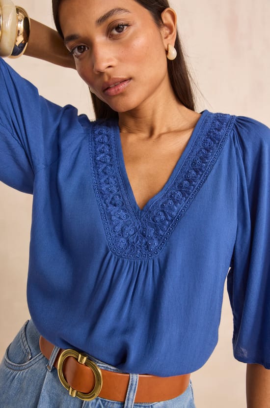 Embroidered blouse with 3/4 sleeves DEBORAH;${refinementColor}