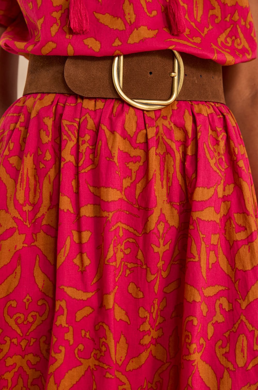 Printed fluid midi cotton skirt BROWN;${refinementColor}