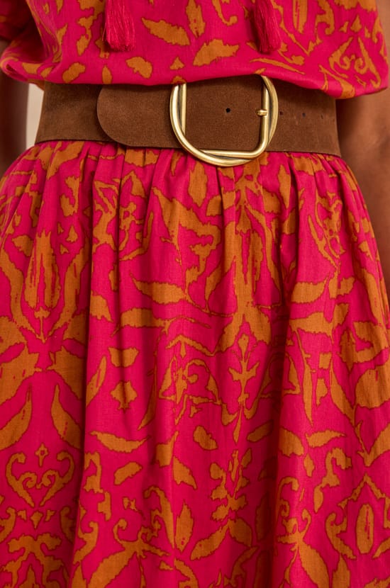 Printed fluid midi cotton skirt BROWN;${refinementColor}