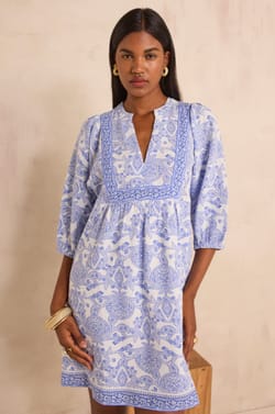 Printed straight dress in blended cotton PLUM;${refinementColor}