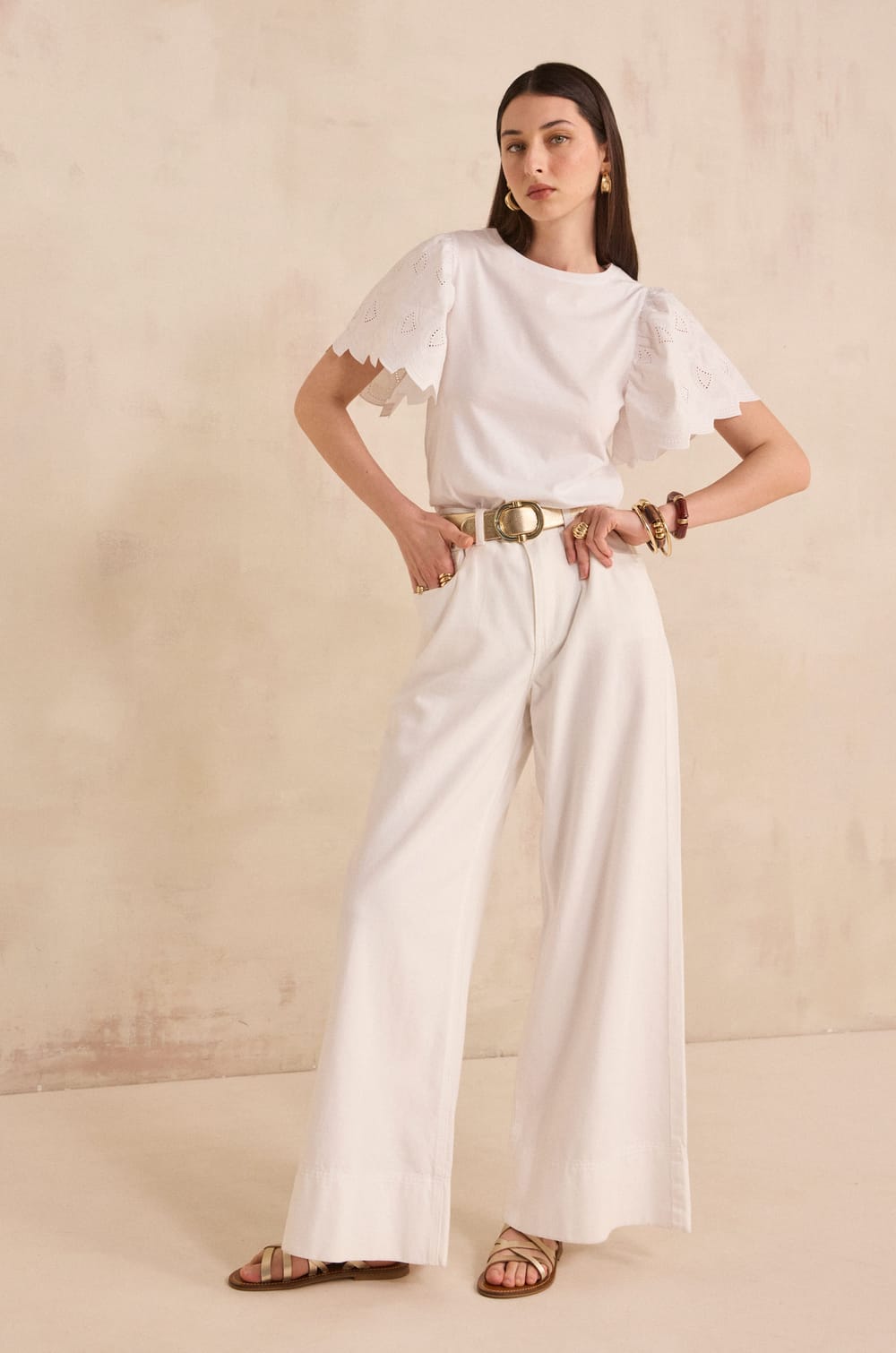 LUNA cotton short sleeve embroidered t-shirt;${refinementColor}