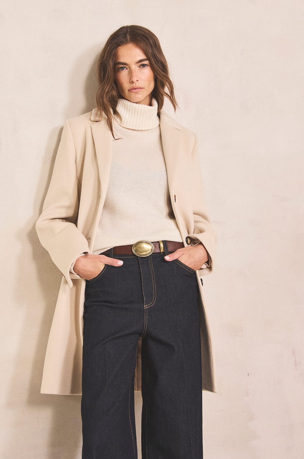 ANABELLE wool blend straight coat;${refinementColor}