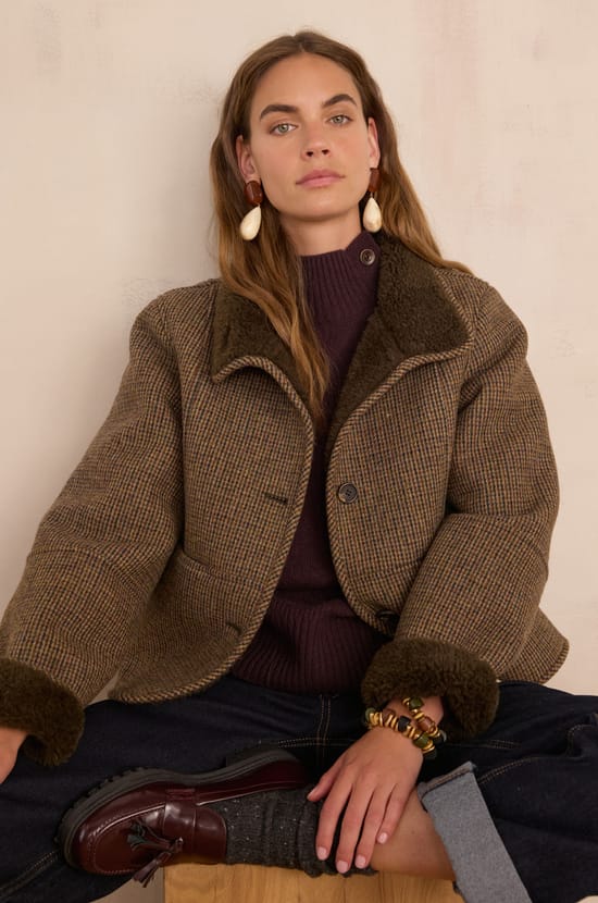 DARIO checked coat;${refinementColor}