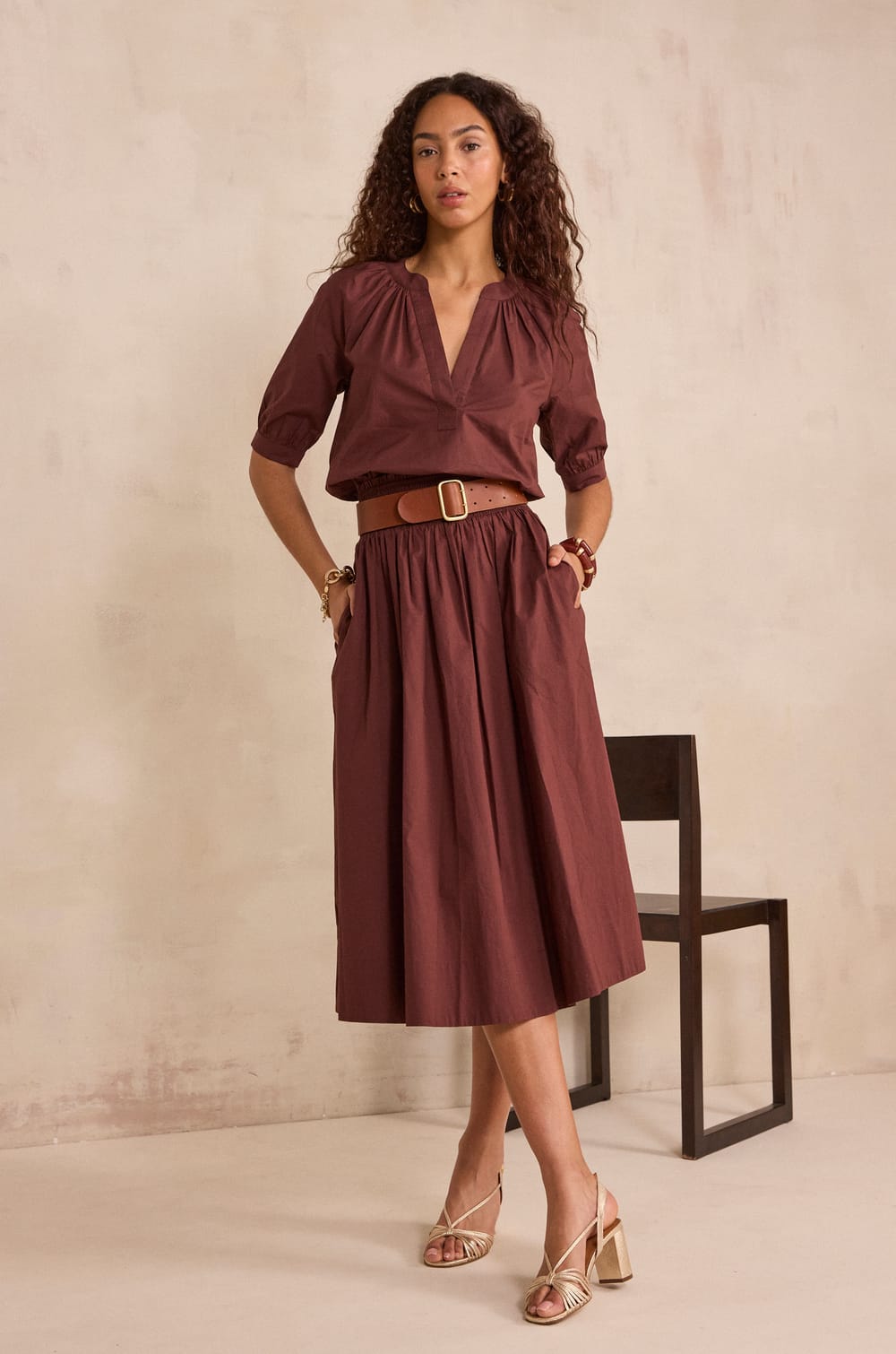 ORPHEE cotton dancing midi skirt;${refinementColor}